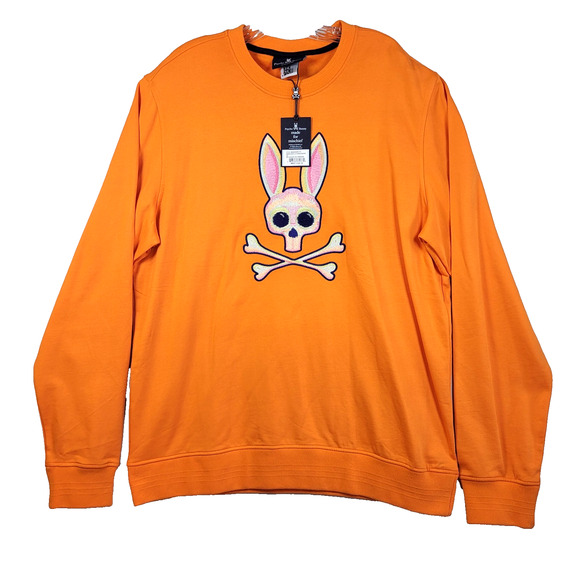 Psycho Bunny Mischief NWT XL Sweatshirt Logo Embroidered Cotton Orange Crewneck - Picture 2 of 15
